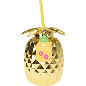 Gobelet ananas doré (800 ml) avec paille, idéal pour les fêtes d'été.
