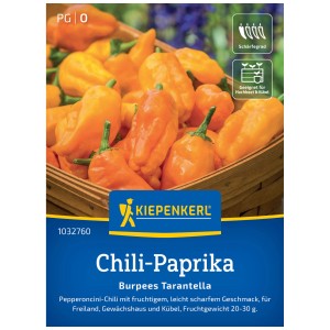 Graines de piment Chili Kiepenkerl Burpees Tarantella avec des fruits orange.