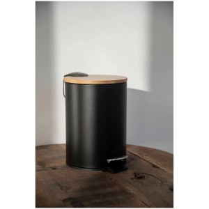 Wenko Tortona nero, pattumiera a pedale 3 l con coperchio in bambù per bagno e cucina.