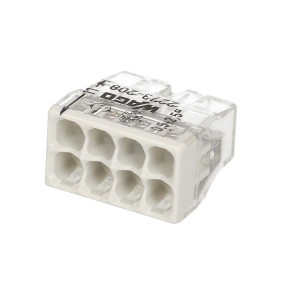 Morsetto Wago bianco, 8 poli, per connessioni elettriche sicure.