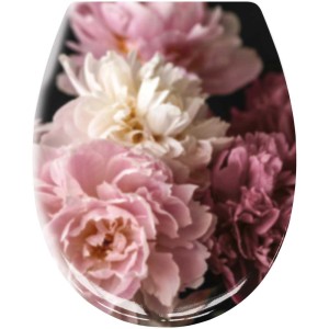 Abattant WC Rosemarie Bordeaux motif floral, fermeture douce, 37x45 cm.