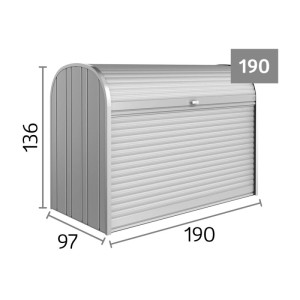 Biohort StoreMax 190 box da giardino argento metallizzato con serranda avvolgibile e misure 190x97x136 cm.