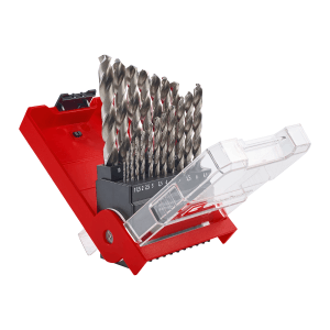 Set di punte da trapano per metallo Einhell, 19 pezzi, punte in acciaio HSS-G in custodia rossa con coperchio trasparente.