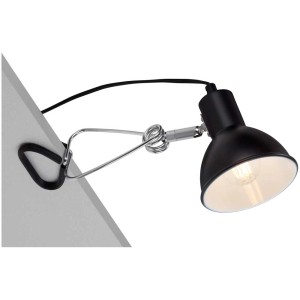 Lampada a pinza nera Briloner Fix con morsetto argentato, adatta come luce da lettura.