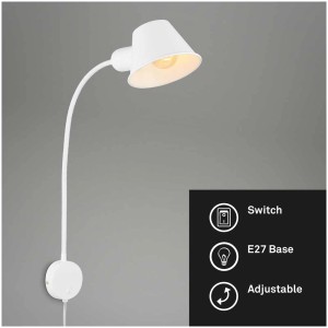 Lampe à pince blanche Briloner Brello, applique flexible avec douille E27 pour chambre et salon.