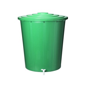Barile per acqua piovana verde da 300 l con coperchio e rubinetto.