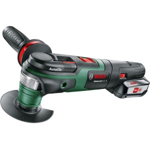 Outil multifonction sans fil Bosch AdvancedMulti 18 avec batterie et lame de scie.