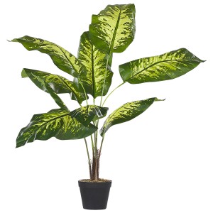 Pianta artificiale Dieffenbachia, alta 122 cm, in vaso nero. Pianta decorativa da interno.