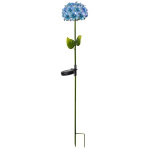 Blauer LED Solar Gartenstecker Hortensie, 77cm, für stimmungsvolle Gartenbeleuchtung.