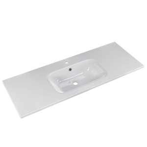 Lavabo Pelipal Quantum 07 in marmo minerale, 121 cm, bianco, con foro rubinetto e troppopieno.