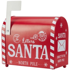 Boîte aux lettres décorative de Noël rouge avec inscription blanche 'SANTA NORTH POLE' et drapeau, 155 mm.