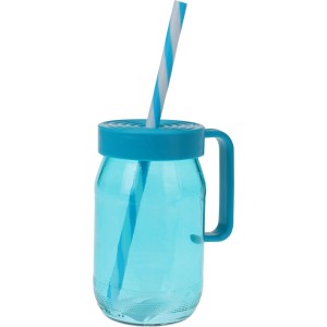 Verre bleu avec paille, couvercle et poignée, 370 ml, de la catégorie vaisselle.