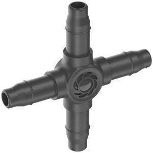 Raccordo a croce Gardena per sistemi Micro-Drip da 4,6 mm, set da 10 pezzi per cambiare la direzione dei tubi di distribuzione.