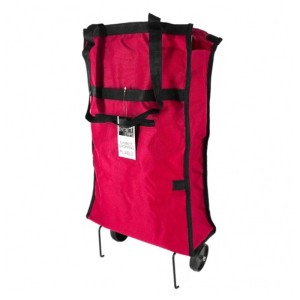 Sac de courses rouge pliable à roulettes, 50x32x15 cm. Chariot de courses pratique pour OBI.