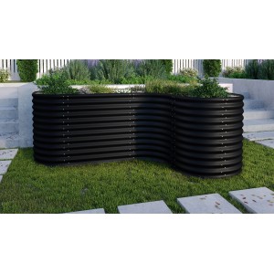 Estensione per aiuola rialzata Vitavia Curve 858 nera, 80x80x86 cm, riempita con piante.