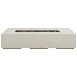 Rechteckige Beliani Feuerstelle Pavo in Taupe aus Leichtbeton mit Lavasteinen.