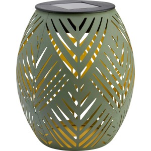 Lampe de table solaire kaki avec motif de feuilles, Ø 12,5 cm. Lampe de jardin décorative avec LED.