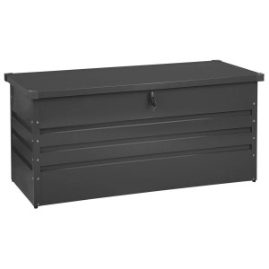 Coffre de rangement Beliani Cebrosa gris graphite en acier, 132x62x64cm, verrouillable, pour jardin et terrasse.