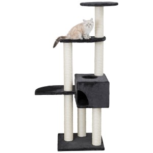 Arbre à chat Trixie Alicante, anthracite, 142 cm de haut, avec plateformes, grotte et poteaux en sisal.