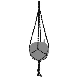 Portapiante macramè Lechuza Cotton Boho grigio, 120 cm, per piccoli vasi da interno.