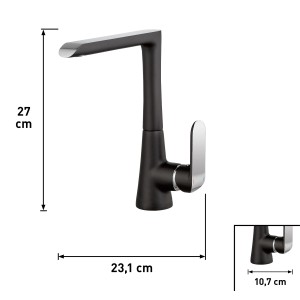 Robinet de cuisine baliv KI-5071 chrome-noir avec dimensions.