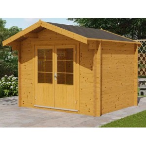 Abri de jardin en bois Alpholz Roger-34, naturel, imprégné, avec double porte et toit à deux pentes.