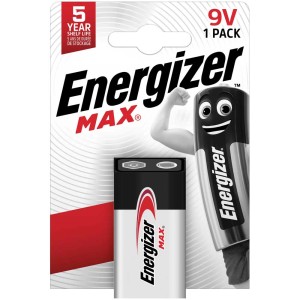 Pile Energizer Max 9V, paquet individuel, sous blister.