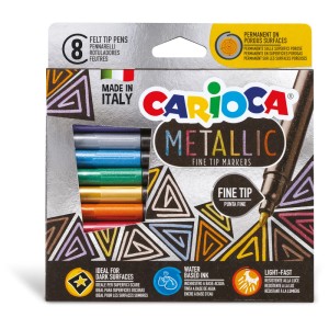 Carioca Metallic Fasermaler, 8 Stifte mit feiner Spitze für dunkle Flächen.