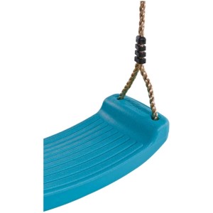 Siège de balançoire bleu en plastique avec suspension à corde pour toboggans et balançoires.