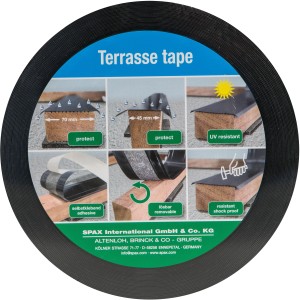 SPAX® Tape 87 PE, auto-adhésif, rouleau de 87 mm x 30 m pour lames de terrasse. Protège de l'humidité.