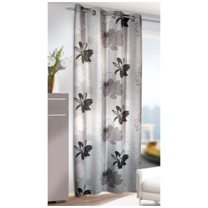Tenda a occhielli DimOut Marinella argento con motivo floreale, 245x135 cm, per tende da finestra.