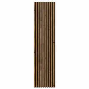 Pannello acustico Nordic Outdoor Pro in pino ThermoWood con lamelle verticali, ideale per facciate.