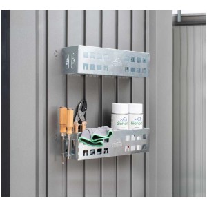 Set di 2 cestini per porta Biohort per riporre gli attrezzi da giardino nel capanno.