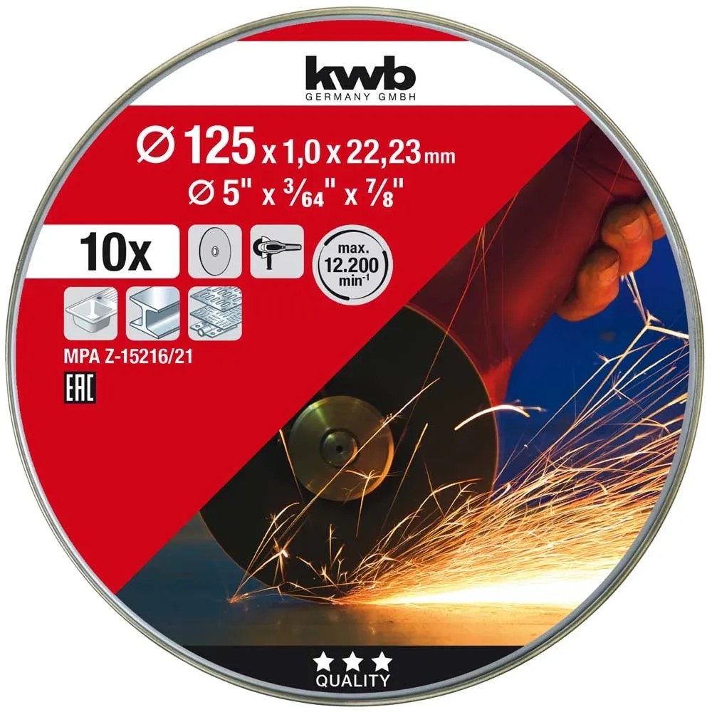 Kwb Trennscheiben-Set 10-tlg. – 125 Mm, Für Stein & Mauerwerk – MPA-zertifiziert, Gekröpft (für Winkelschleifer)