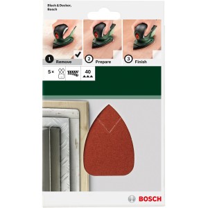 Feuilles abrasives multiples Bosch DIY K40, grain 40 pour ponceuses multiples, pour le ponçage grossier du bois.