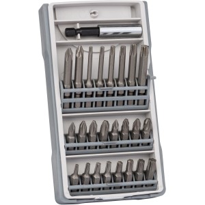 Set di inserti per avvitatori Bosch Pro X-Pro Line, 25 pezzi, con vari inserti e portainserti magnetico in valigetta.