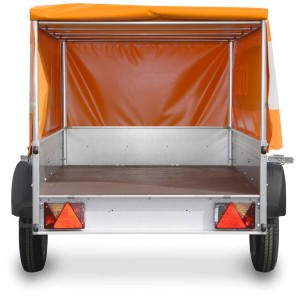 Remorque Stema AN 750-13 avec bâche haute OBI 60 cm, vue arrière.