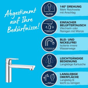 Miscelatore lavello Grohe QuickFix Start Edge, cromo, bocca girevole.