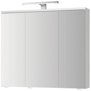 Armoire de toilette à miroir LED Jokey Arda blanche avec trois portes miroir et éclairage LED.