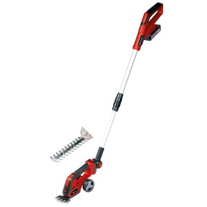 Einhell GE-CG 18/100 Li T Kit cisaille à gazon et à arbustes sans fil avec manche télescopique et deux lames.
