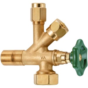 Robinet lave-vaisselle Mateu en laiton brut, 1/2 x 10 mm avec volant vert.