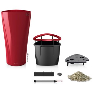 Lechuza Delta Premium jardinière, 40x40x75 cm, Rouge Scarlet, brillant, avec accessoires.