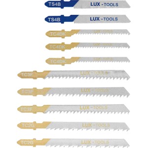 Set di lame per seghetto alternativo LUX, 10 pezzi, attacco a T per legno, metallo e plastica. Incl. taglio curvo.