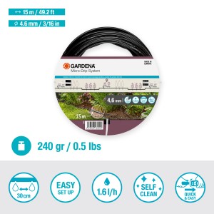 Gardena Set di estensione tubo gocciolante, 15 m, per sistemi Micro-Drip per l'irrigazione fuori terra di piante in fila.