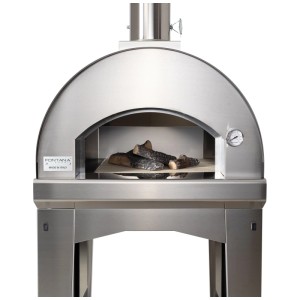 Four à pizza Nouvel Margherita en acier inoxydable avec du bois à l'intérieur.