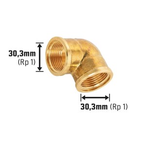 Coude fileté en laiton, 30,3 mm (Rp 1) pour plomberie et chauffage.