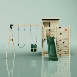 Torre gioco PolarPlay Björn con altalena per bambini e scivolo, in legno.