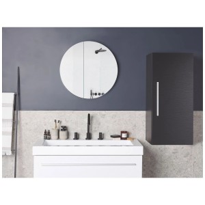 Pensile bagno Beliani Bilbao nero in MDF con finitura testurizzata e maniglia argento, montato in bagno.