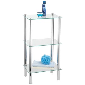 Wenko Étagère de salle de bain Yago avec 3 étagères en verre et cadre en acier inoxydable, 74x40x30cm.