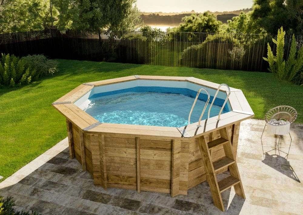 Poolcrew Gartenpool Lanzarote Holz imprägniert Rotbraun Ø 428 cm / Höhe